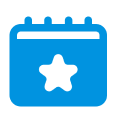 Blue calendar icon with a star.